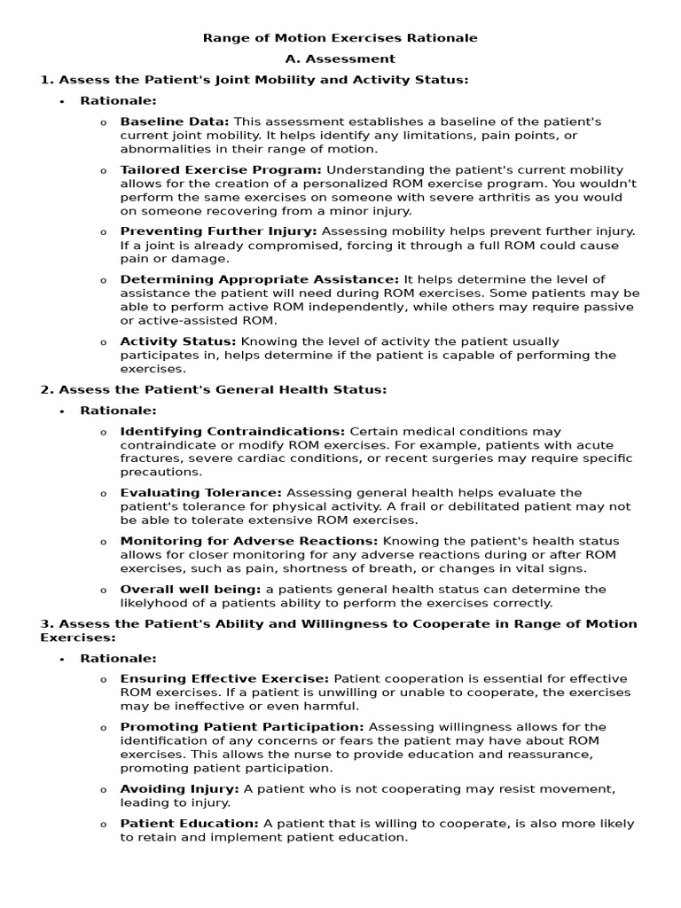 Rationale for Range of Motion Exercises | PDF | Health Care | Patient