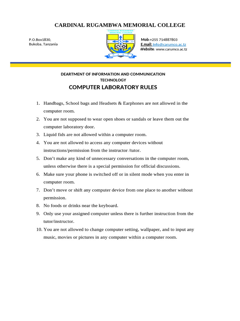 Computer Laboratory Rules at CARUMCO | PDF