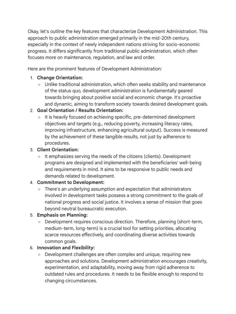 Features of Development Administration | PDF | Goal | Sustainability