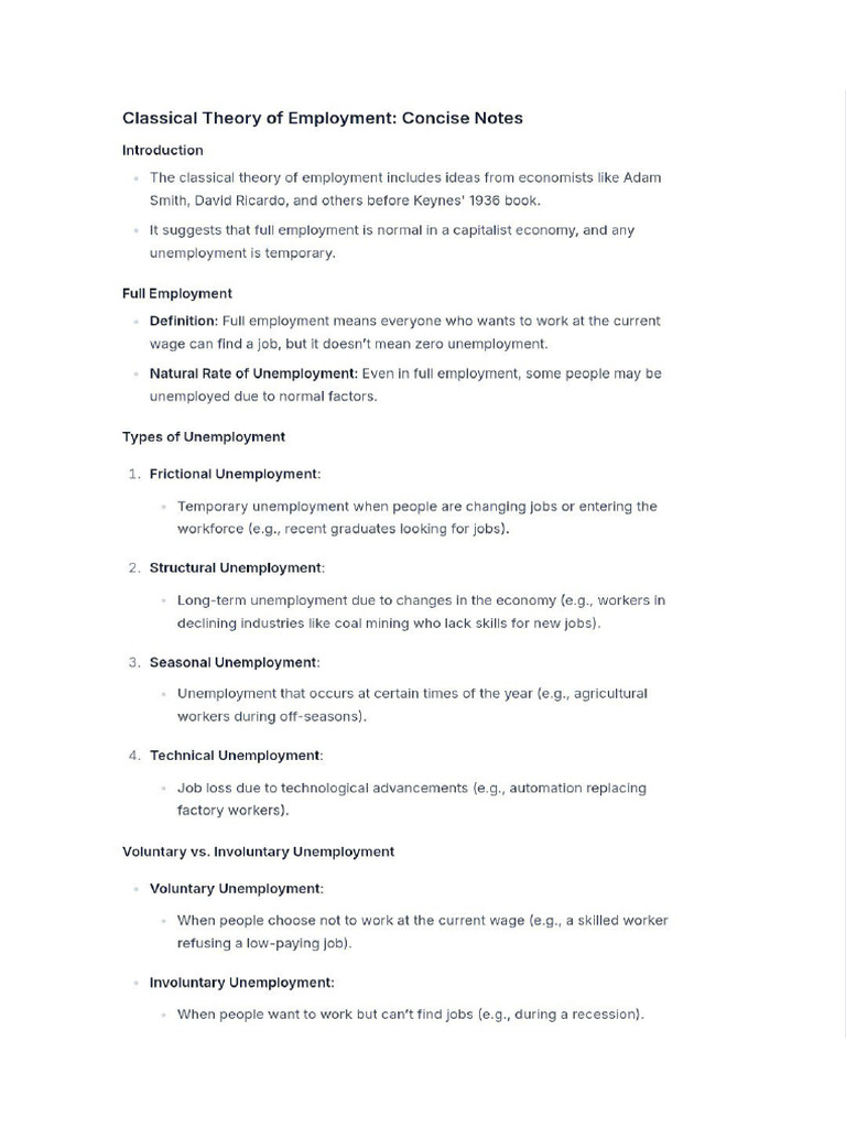 Eco Classical Theory of Employment | PDF