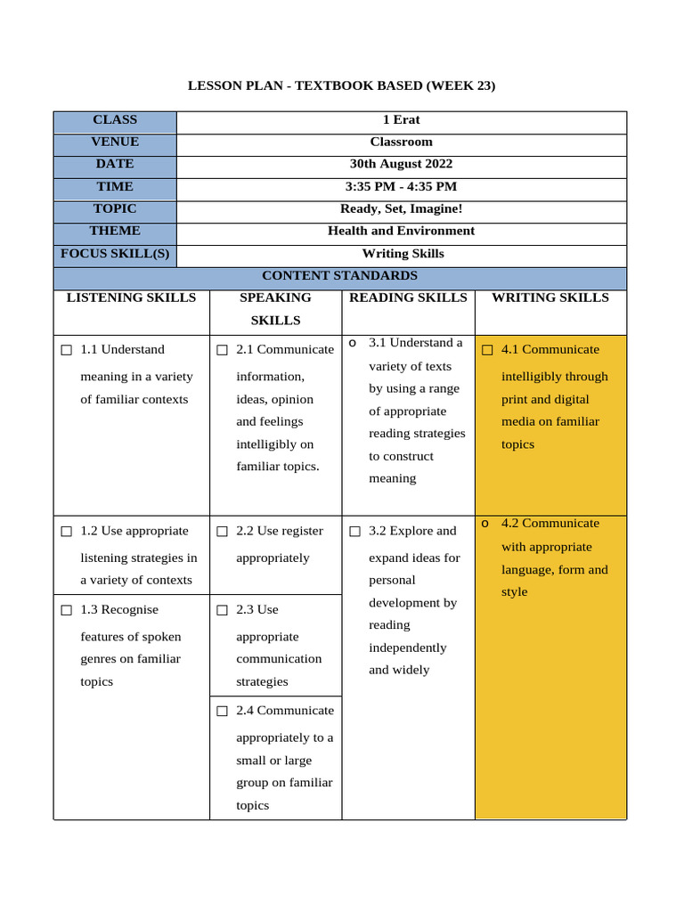 Week 23 Lesson Plan: Fiction Writing | PDF | Communication | Learning