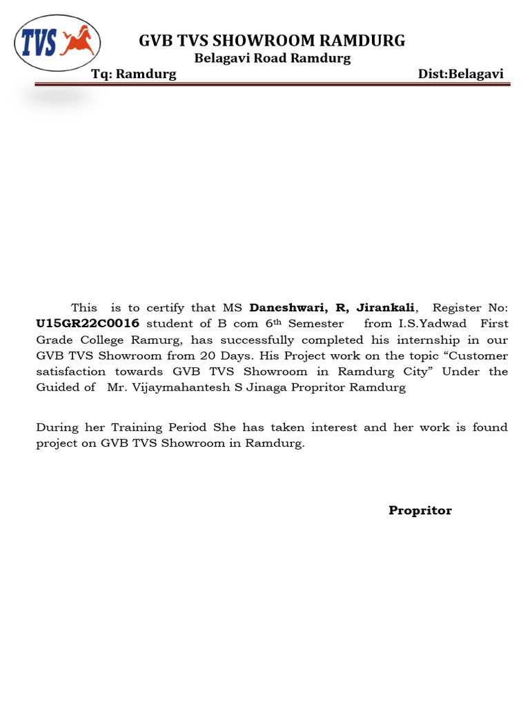 GVB Tvs Showroom Ramdurg | PDF