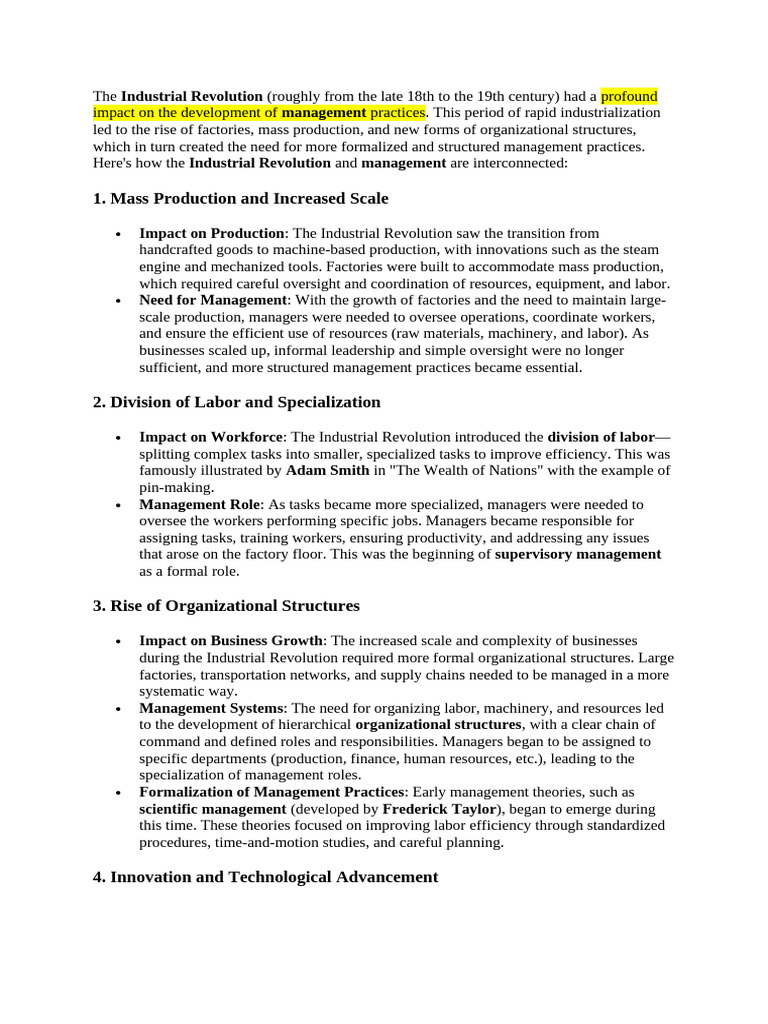 Impact of the Industrial Revolution on Management | PDF | Motivation ...
