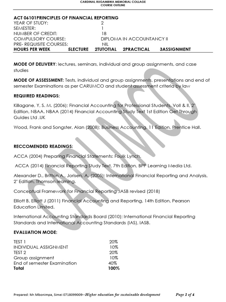 Financial Reporting Principles Course Outline | PDF | International ...
