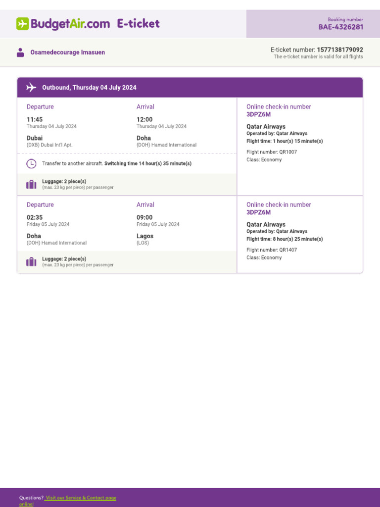 DXB LOS Eticket | PDF
