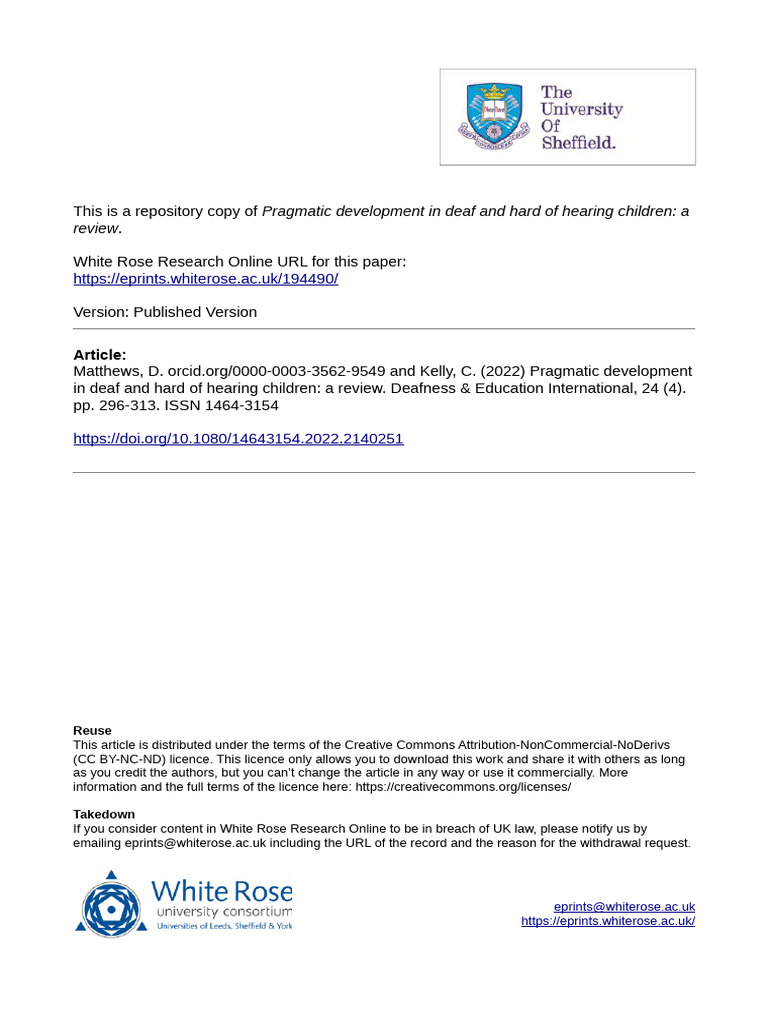 Pragmatic Development in Deaf and Hard of Hearing Children A Review ...