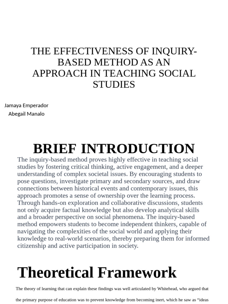 Inquiry-Based Method in Social Studies Teaching | PDF | Methodology ...