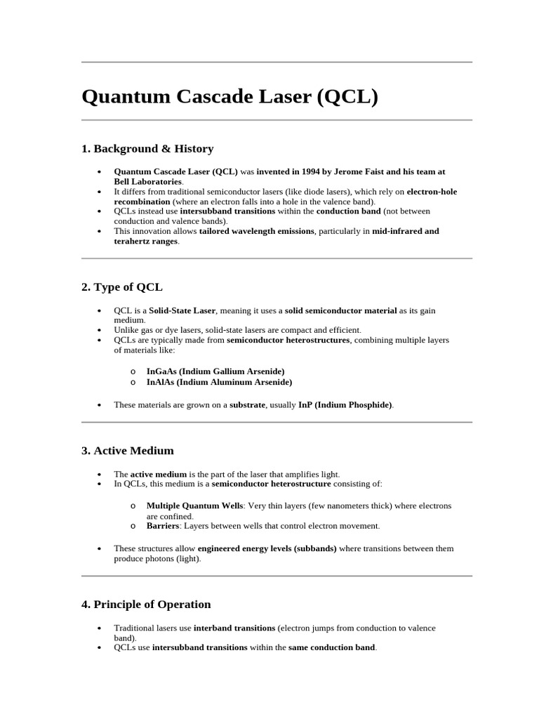 Overview of Quantum Cascade Lasers | PDF | Laser | Infrared
