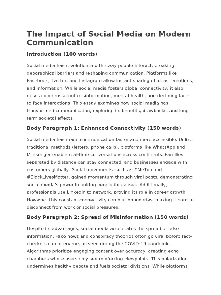 Social Media's Impact on Communication PDF Social Media Popular