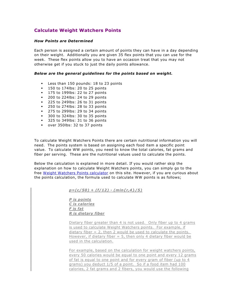 Calculate Weight Watchers Points | PDF | Self-Improvement | Wellness for Old Weight Watchers Plan 1980s Printable Free