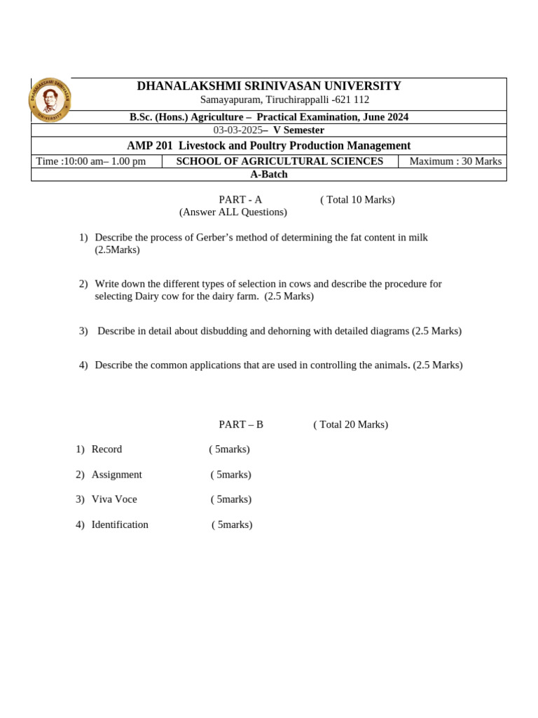 AMP Practical Question Paper | PDF | Cattle | Animals And Humans