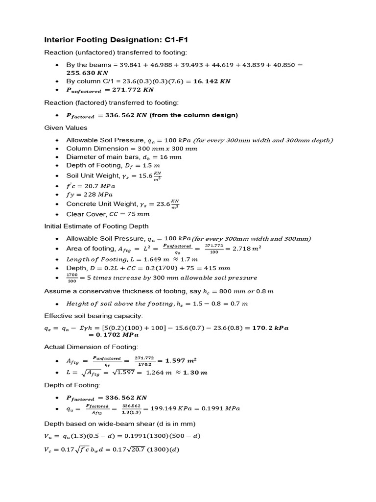 Interior Footing Design Specifications | PDF | Structural Engineering ...