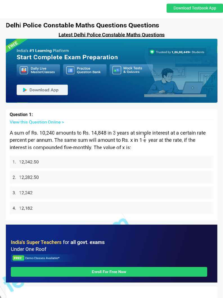 Delhi Police Constable Maths Questions 63914e8bf886d96513706bdb | PDF