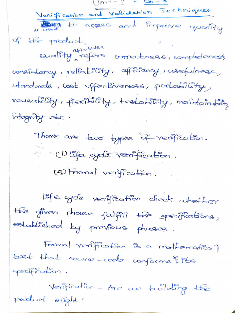 Unit 5 CHP 1 Verification and Validation Techniques | PDF