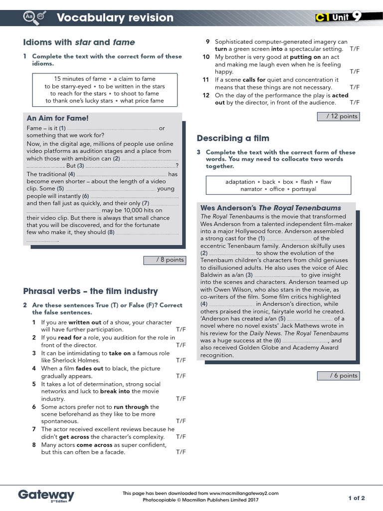 C1 Vocabulary: Fame and Film Idioms | PDF