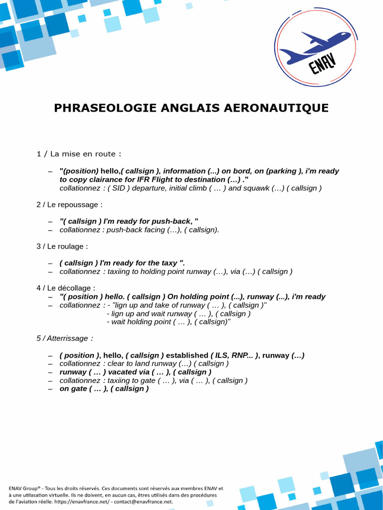 English Aviation Phraseology Guide | PDF