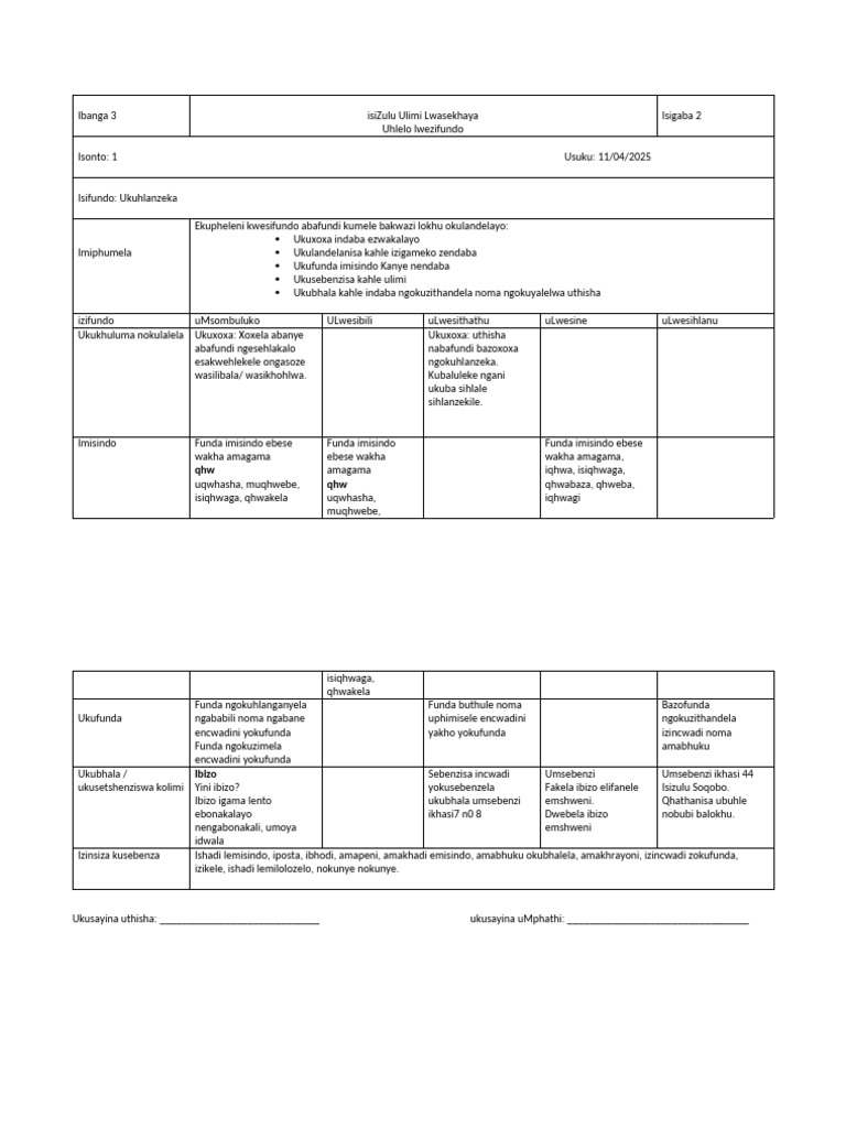 Isizulu Lesson Plan for Grade 3 Term 3 | PDF