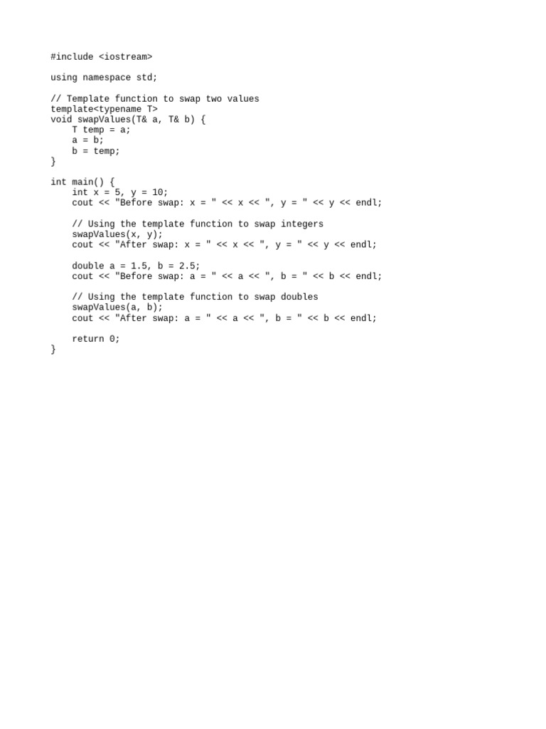 C++ Template Function for Swapping Values | PDF