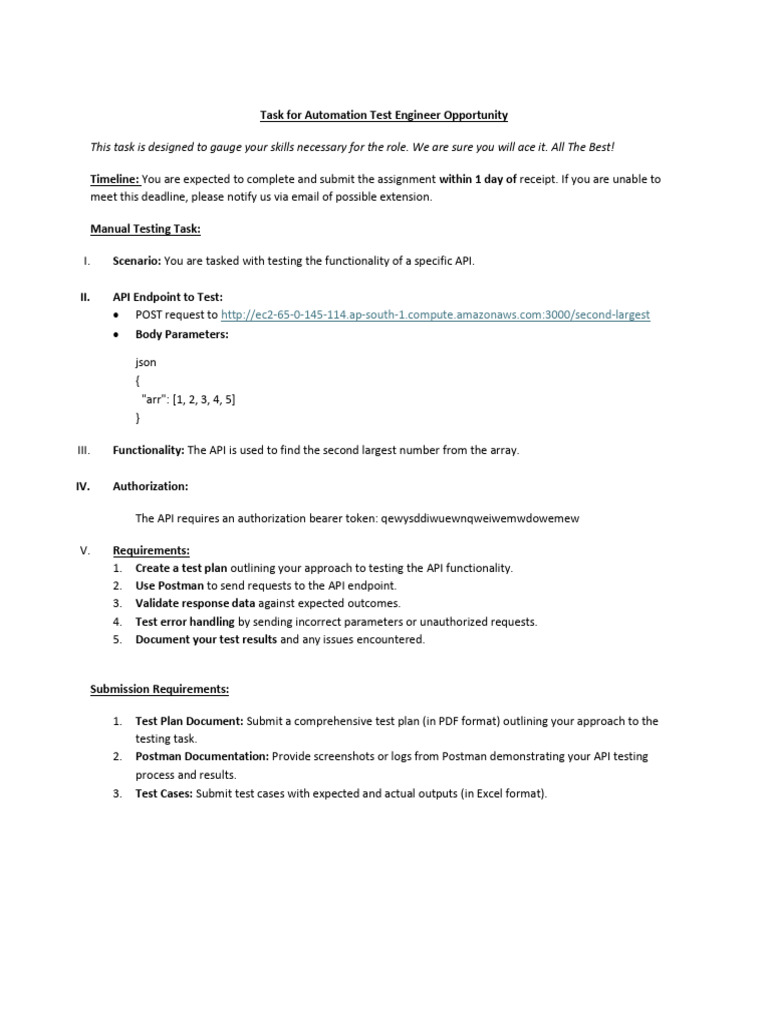 Software Tester Assignment | PDF