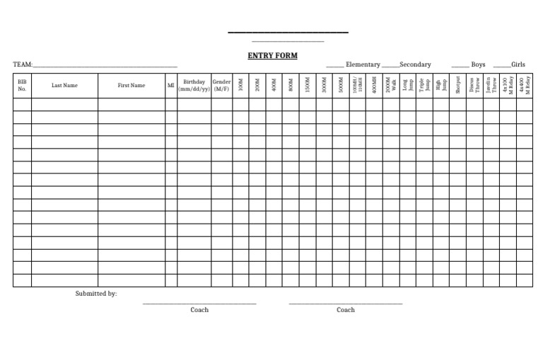Athletics Entry Form Template | PDF | Sport Of Athletics | Sports