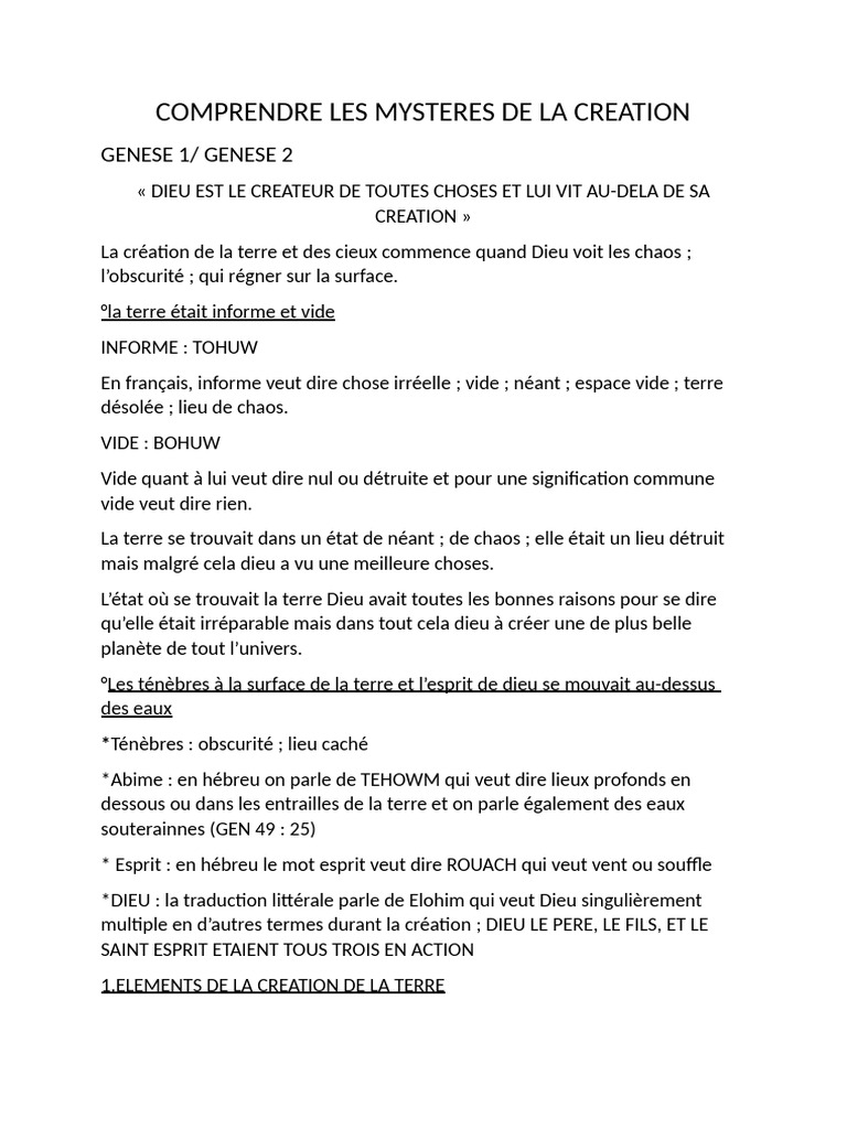 Mystères de la Création selon la Bible | PDF | Création (Bible) | Dieu