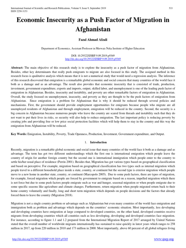 Economic Insecurity As A Push Factor of | PDF | Human Migration ...
