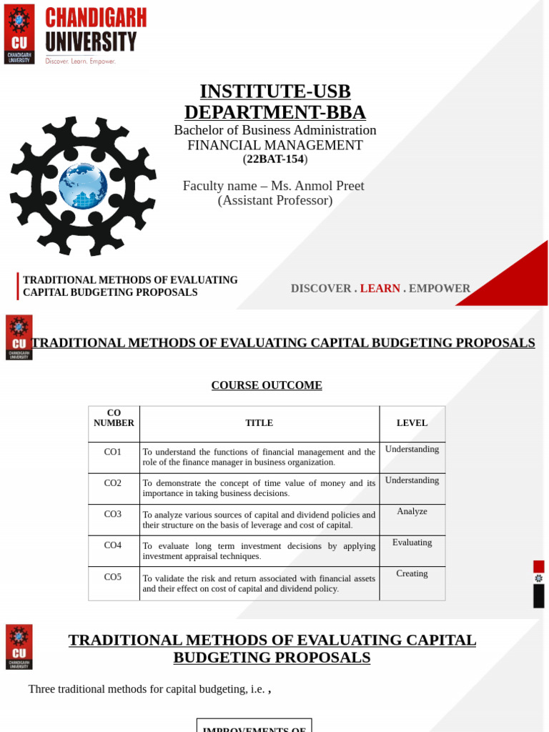 2.3.3 Traditional Methods of Evaluating Capital Budgeting Proposals ...