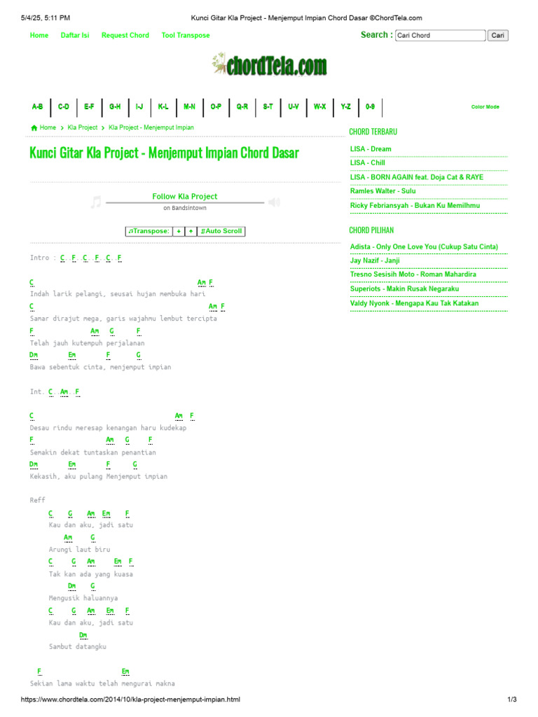 Chord dan Lirik Menjemput Impian | PDF