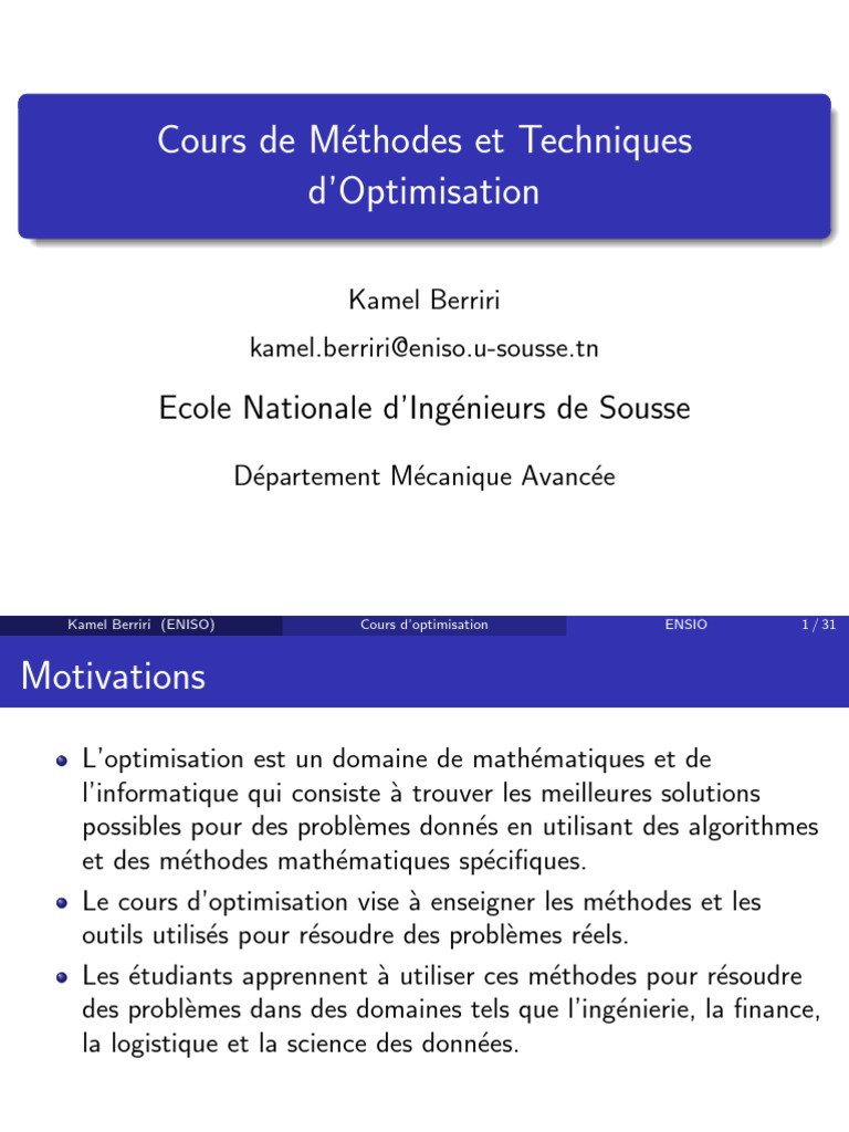 Cours sur les Méthodes d'Optimisation | PDF | Optimisation mathématique ...