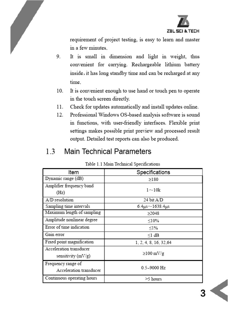Main Technical Parameters: Item Specifications | PDF