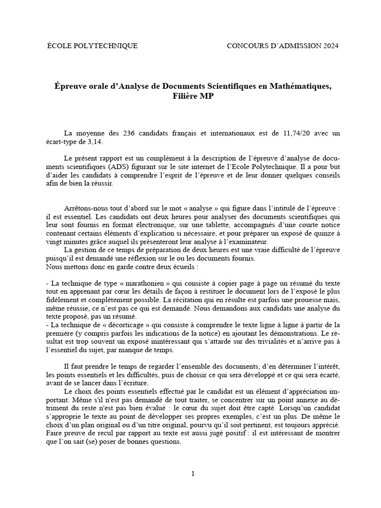Conseils pour l'épreuve ADS 2024 | PDF | Mathématiques
