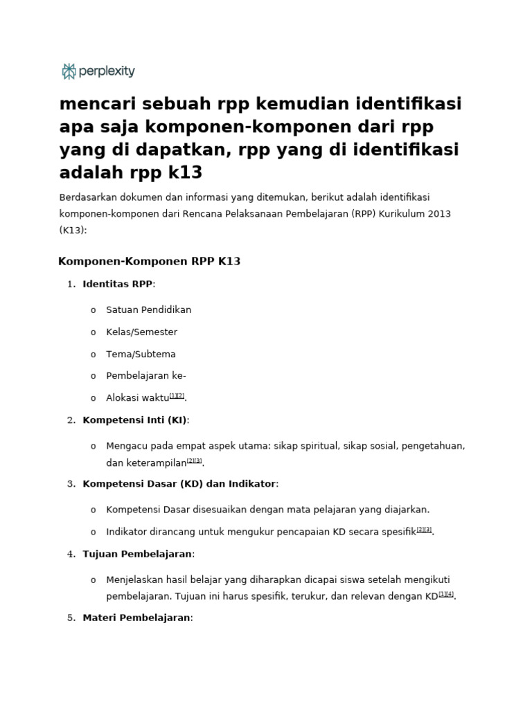 Mencari Sebuah RPP Kemudian Identifikasi Apa Saja | PDF