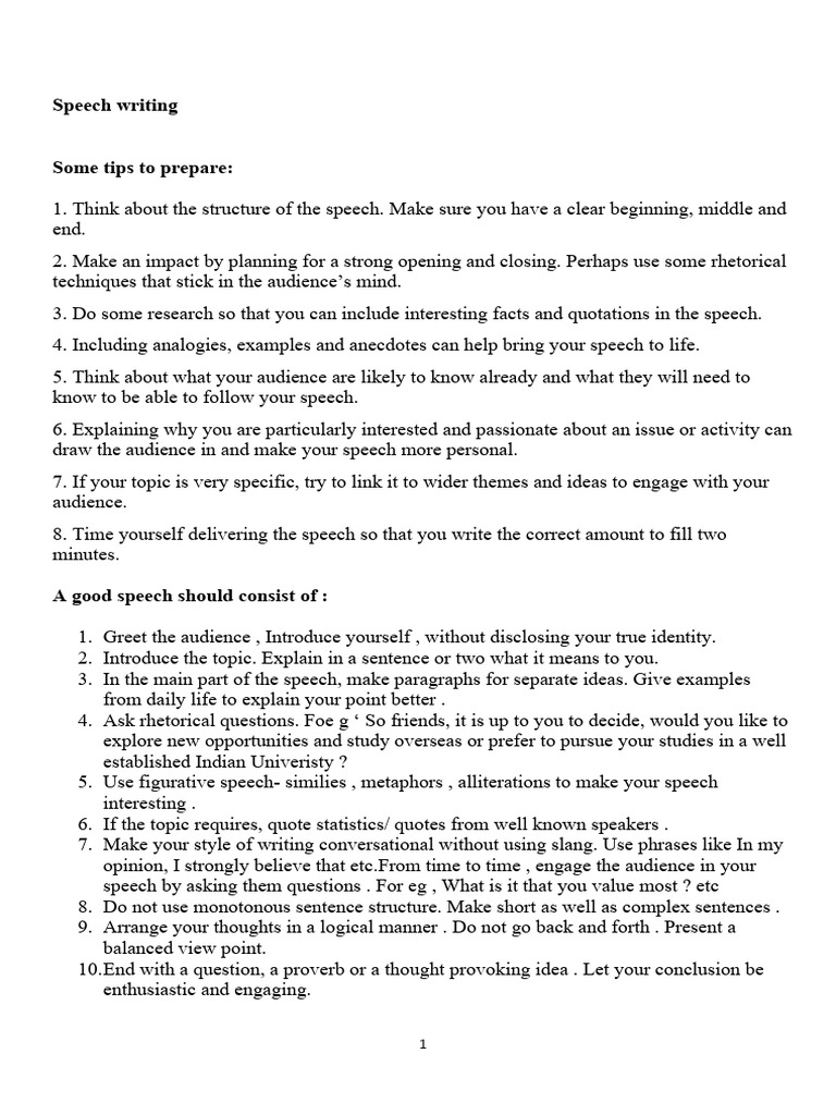 Effective Speech Writing Tips | PDF | Luck | Question
