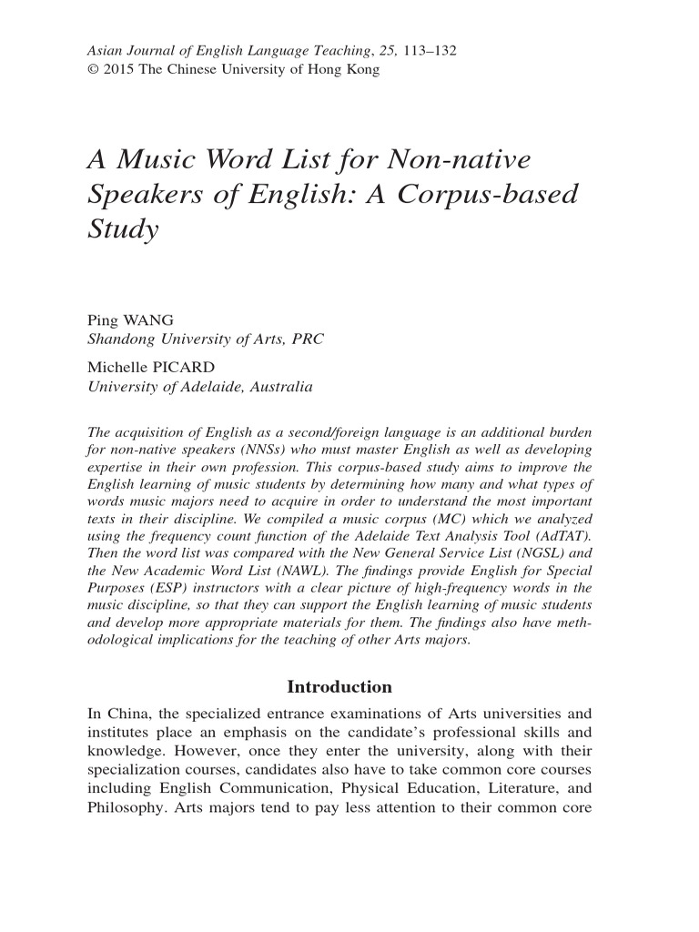 A Music Word List For Non Native | PDF | Vocabulary | English Language