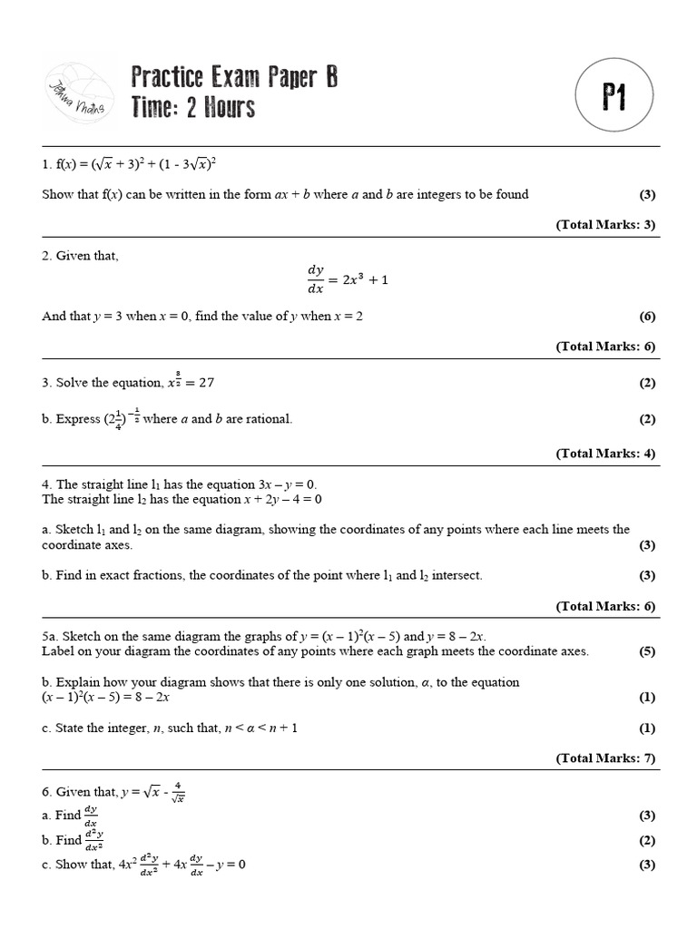Math Practice Exam Paper B Solutions | PDF | Equations | Algebra
