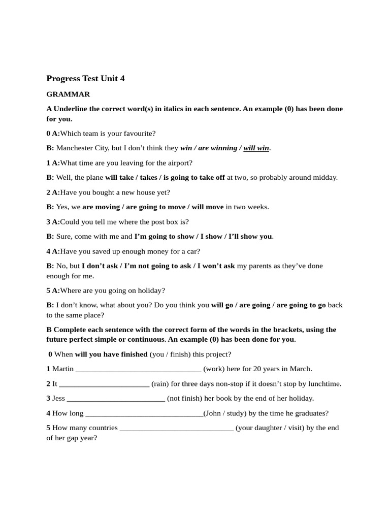 9th Grade Unit 4 Progress Test & Key | PDF