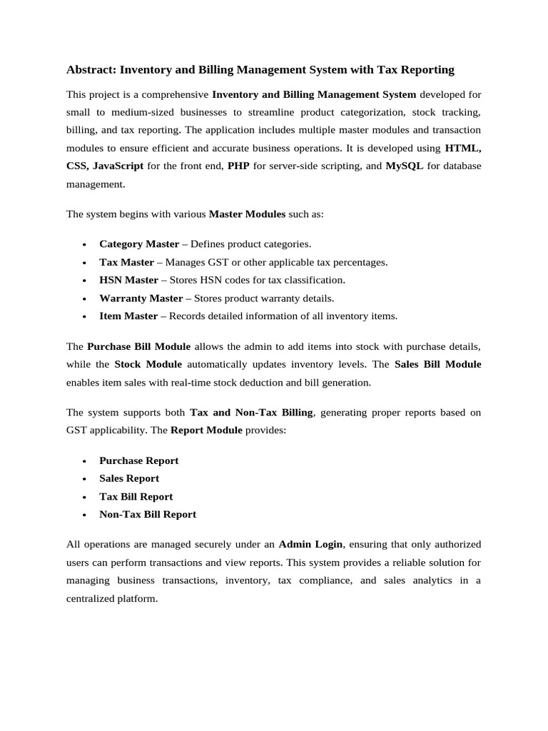 Inventory and Billing Management System | PDF