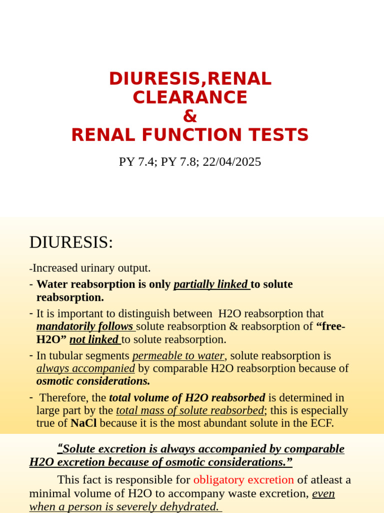 Diuresis, Renal Clearance2025 | PDF | Kidney