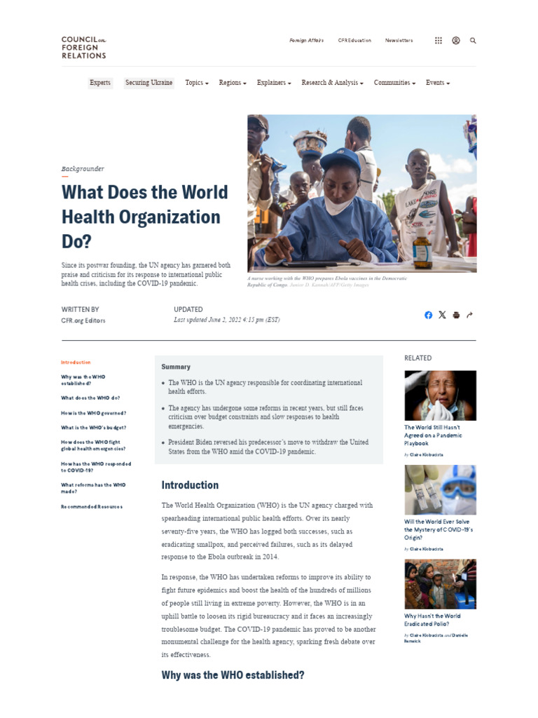 WWW CFR Org Backgrounder What Does World Health Organization Do | PDF ...