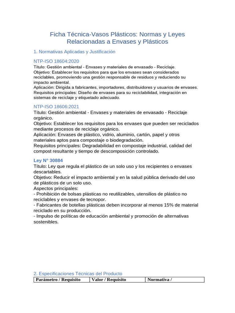 Vasos Plásticos y NTP-ISO 18604:2020 | PDF | Reciclaje | El plastico