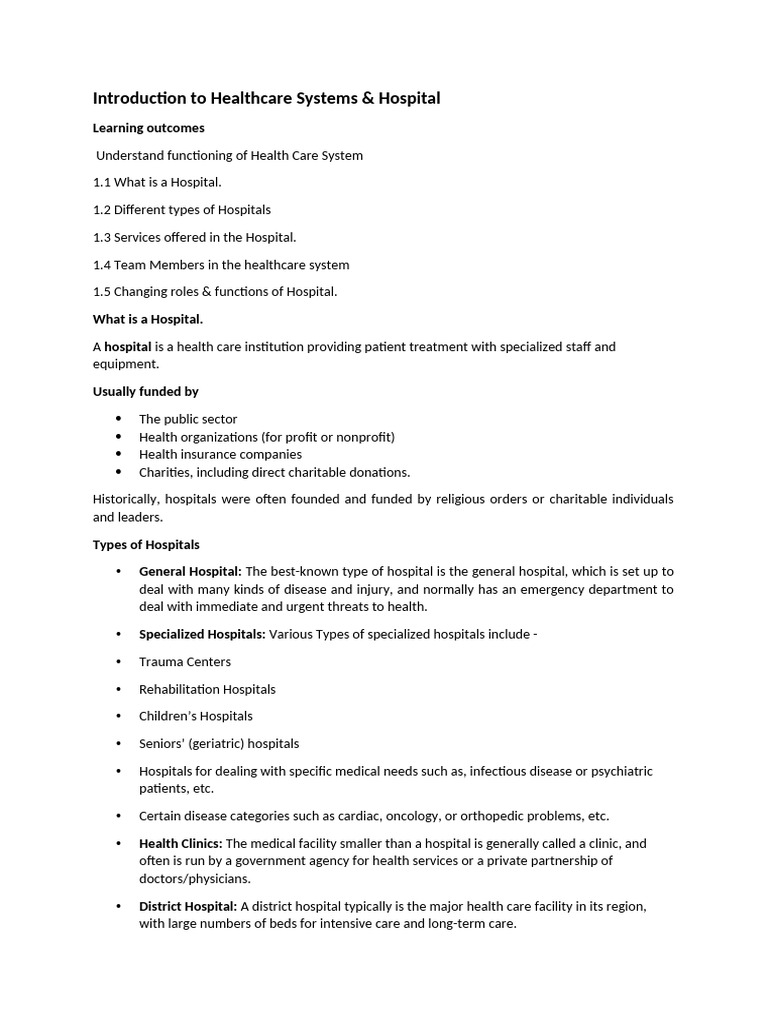 Overview of Healthcare Systems & Hospitals | PDF | Hospital | Health Care