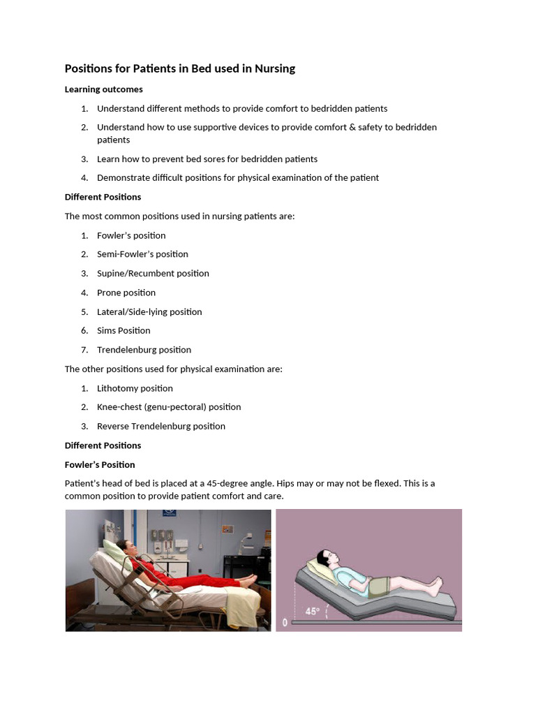 Nursing Positions for Bedridden Patients | PDF