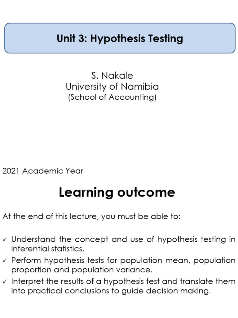 Unit 3 Hypothesis Testing | PDF | Hypothesis | Statistics