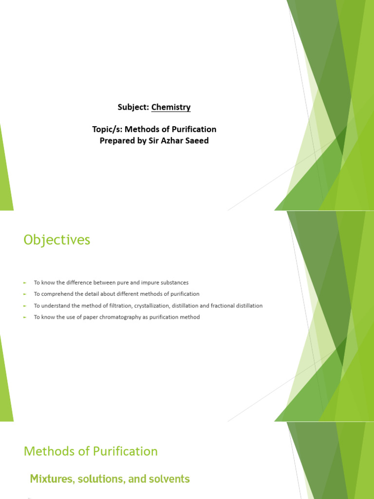 The City School - Chemistry Notes - Methods of Purification | PDF