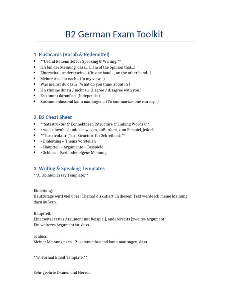 B2 German Exam Toolkit | PDF
