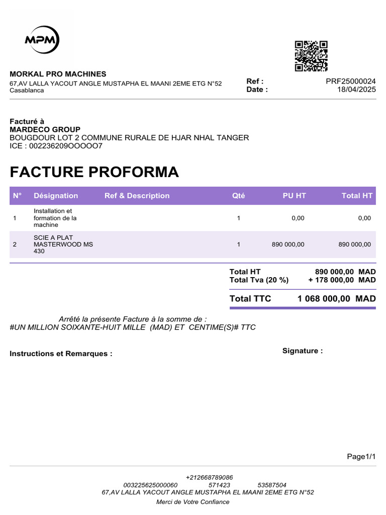 Facture Proforma Morkal Pro Machines | PDF
