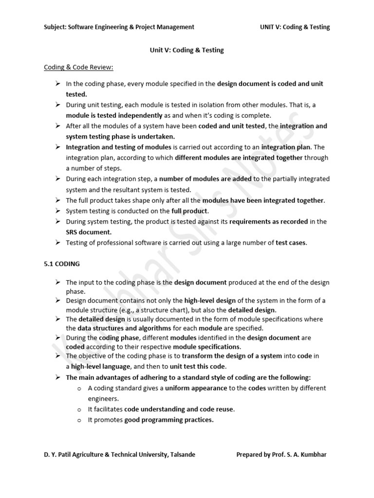 UNIT V - Coding & Testing | PDF | Software Testing | Formal Verification