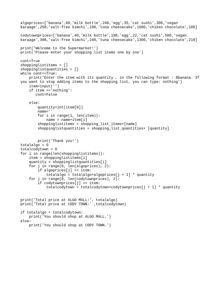 Supermarket Comparison | PDF