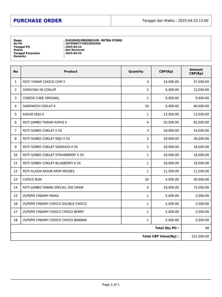 Purchase Order 20700007770425955499 | PDF