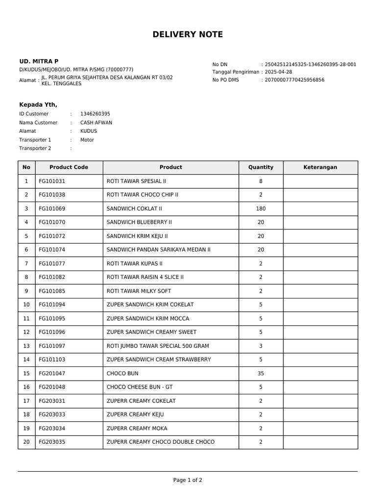 Delivery Note 107077714325042512145325 | PDF | Baked Goods | Western ...